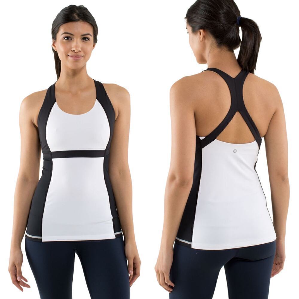 Lululemon Run Fast Track Athletic Workout Tank White / Black Colorblocked Size 6